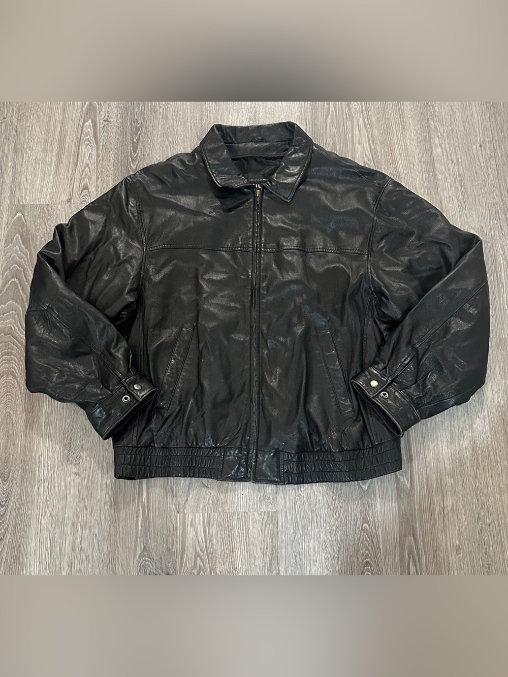 Vintage Classic Wilson Black Leather Bomber Zip-Front Jacket Sz XL X-Large